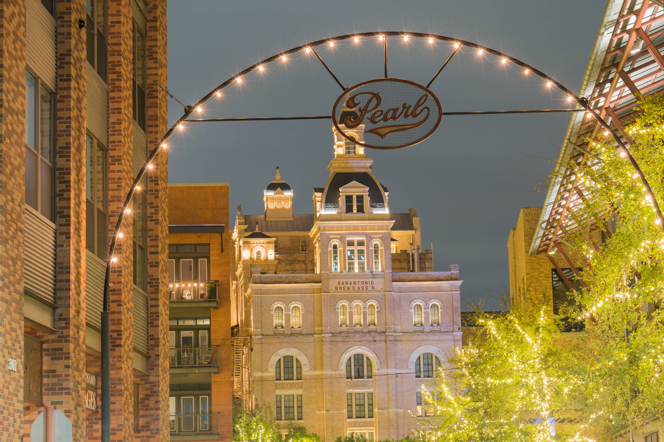 East Entrance to the Pearl Brewery at Night at The Pearl District